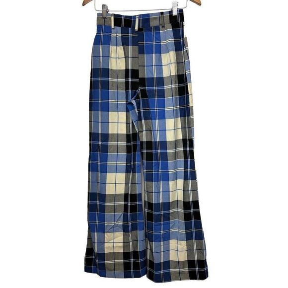 Free People Jules High Waist Plaid Flare Pants Blue/Black size 4 new - Picture 5 of 15